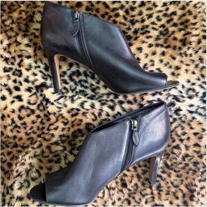 Y2K Franco Sarto Black Leather Peep Toe Kitten Heels - Sz 10